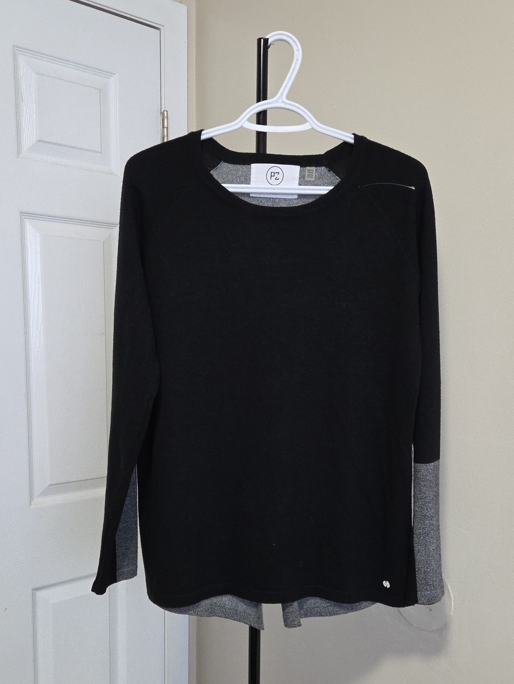 Point Zero Black Crewneck Sweater with Gray Contrast Cuffs